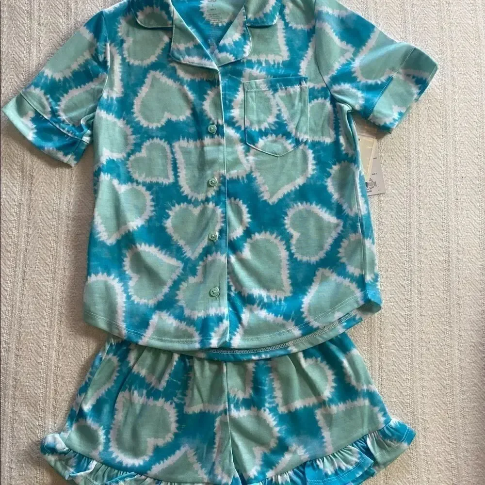 SO Girl's Size 7 Top and Shorts Pajama Set - Heart Design